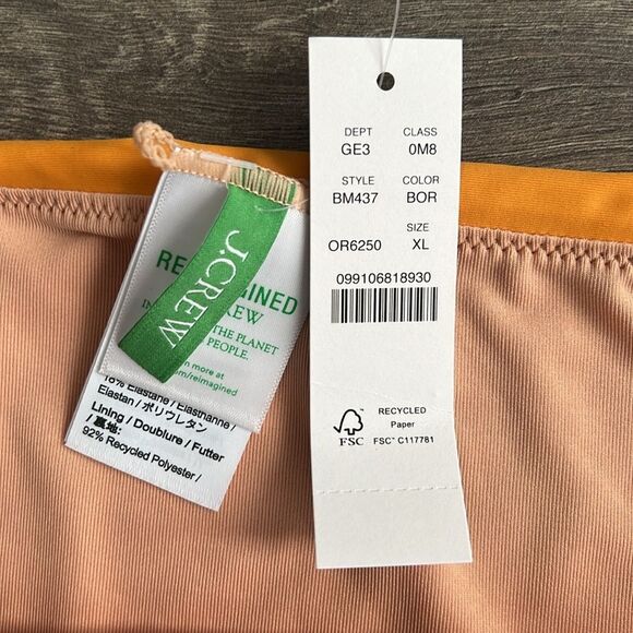 J.CREW Full Coverage Bikini Bottom XL Orange Scrunchie Strap Swimwear NWT - Picture 2 of 6